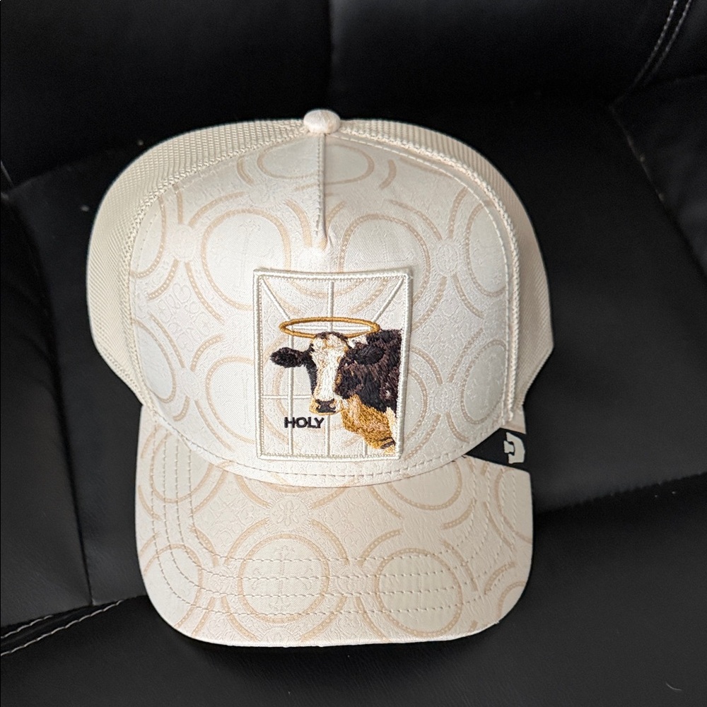 HOLY Embroidered Cow Patch Beige Trucker Hat
